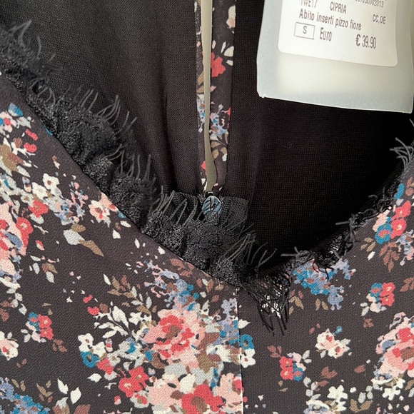 New Two Way  Italian MINI Black Floral Cipria DRESS Sz S - Picture 5 of 8